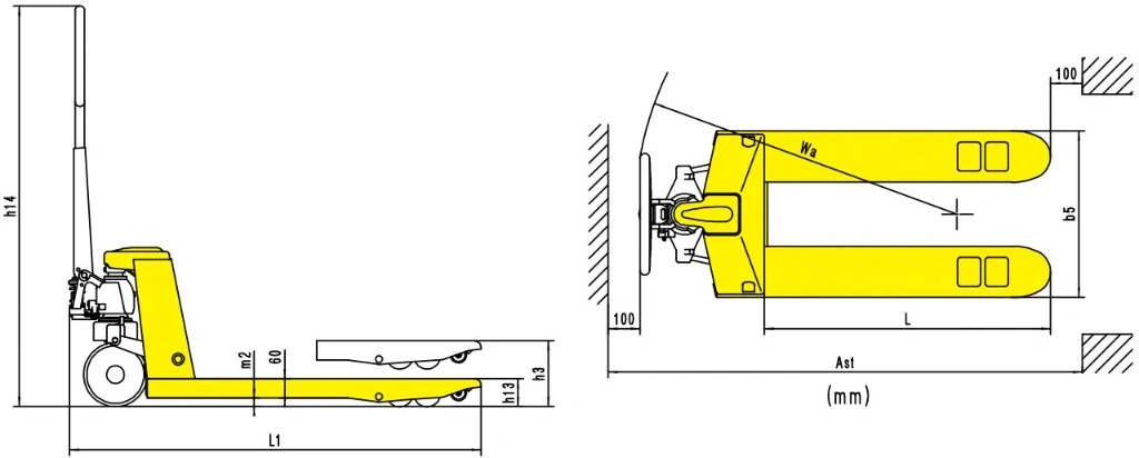 Dimensions du transpalette manuel renforcé RPV5000HD 5000 kg