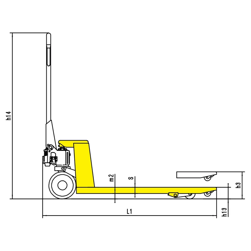Dimensions du transpalette manuel étroit RPV2000UV 2 000 kg