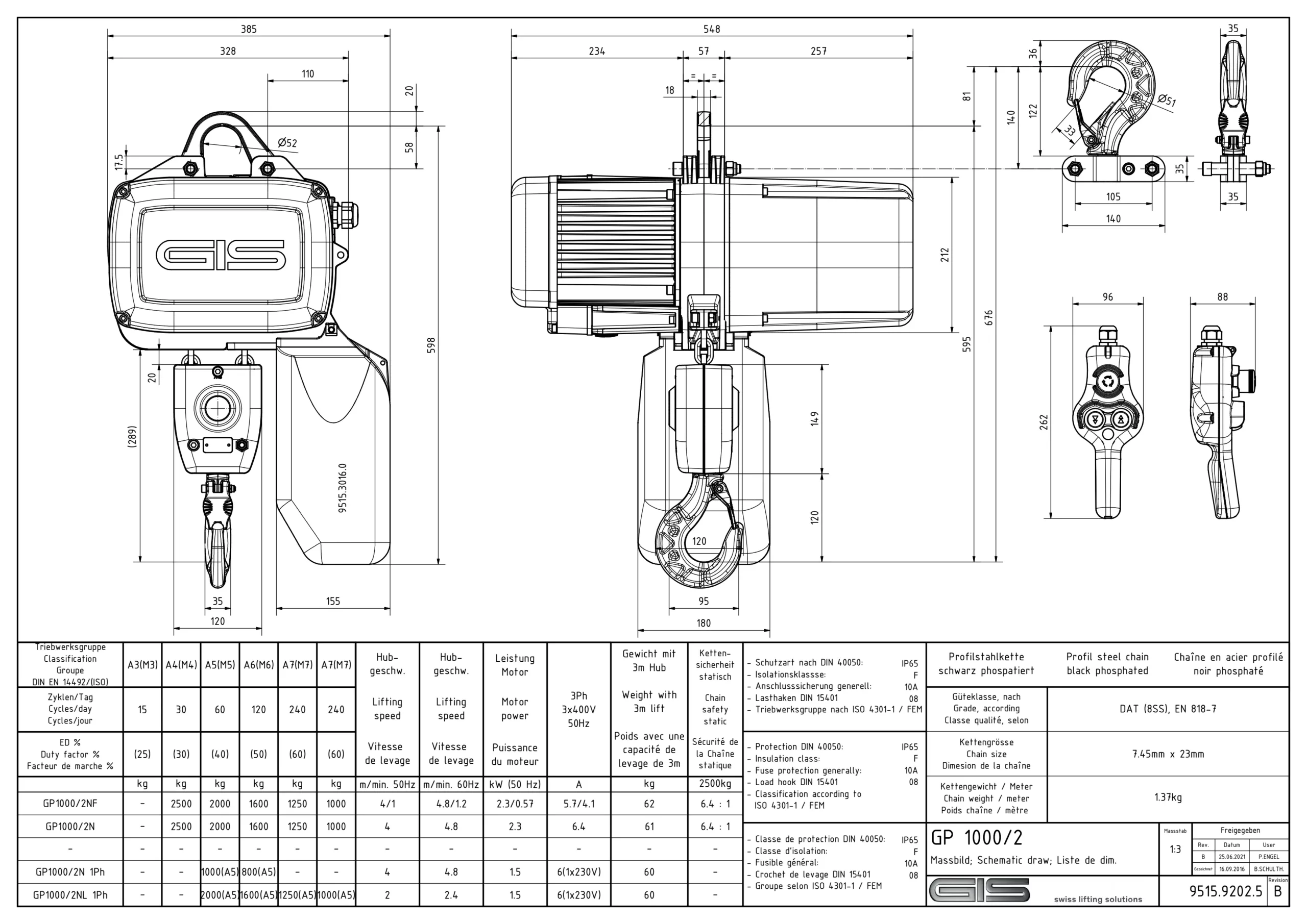 Détail du palan électrique à chaîne GIS GP1000