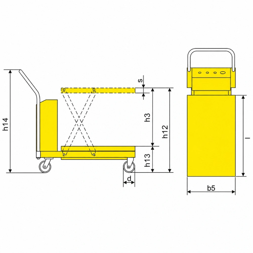 Dimensions de la table élévatrice semi-électrique PMPS500 de 500 kg